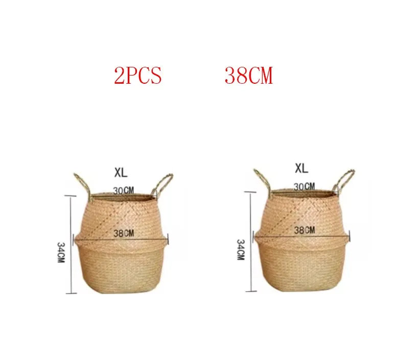 Panier en osier tressé en algues marines, pot de fleurs suspendu en rotin – Panier de rangement tressé naturel pour la lessive, les plantes, l'organisation de la maison et la décoration suspendue WF1015