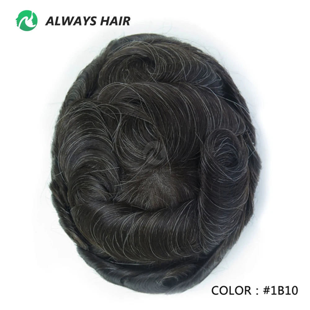 0.12-0.14mm PU Skin Hombres Peluquín – Peluca de Sistema Capilar de Cabello Humano Indio de Grosor Completo | Reemplazo de Cabello Natural con 130% de Densidad