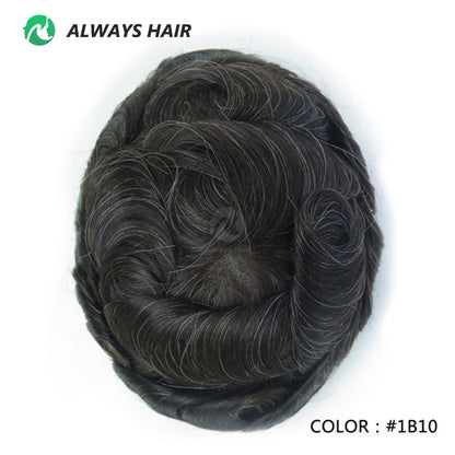 0.12-0.14mm PU Skin Hombres Peluquín – Peluca de Sistema Capilar de Cabello Humano Indio de Grosor Completo | Reemplazo de Cabello Natural con 130% de Densidad