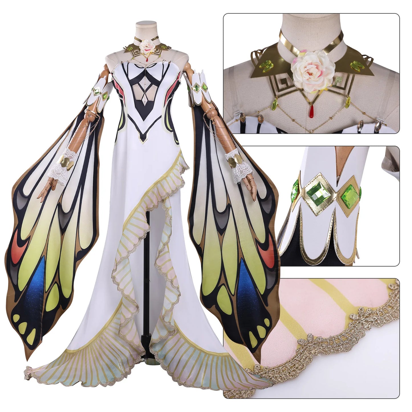 C.C. Cosplay Costume – Code Geass Black Lace Butterfly Long Dress Set with Wig (Anime Roleplay Outfit)