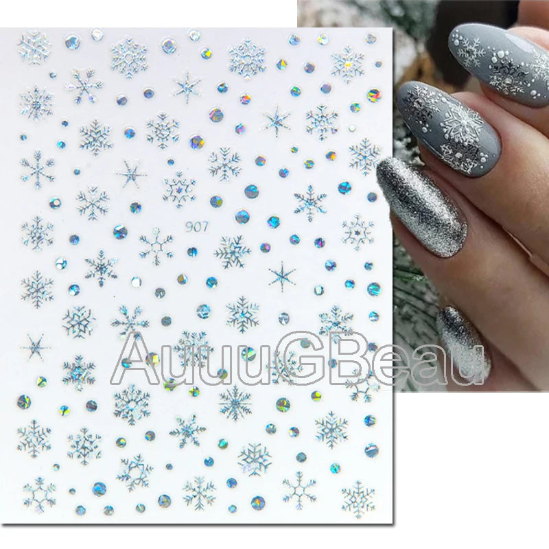 3D Christmas Nail Art Stickers – Snowflake & Winter Tree Nail Decals for Nail Tips Decoration
