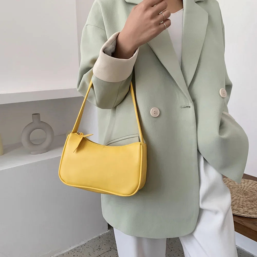Bolso de hombro retro de piel sintética para mujer – Bolso de mano de moda con asa superior, monedero informal de color sólido para mujer