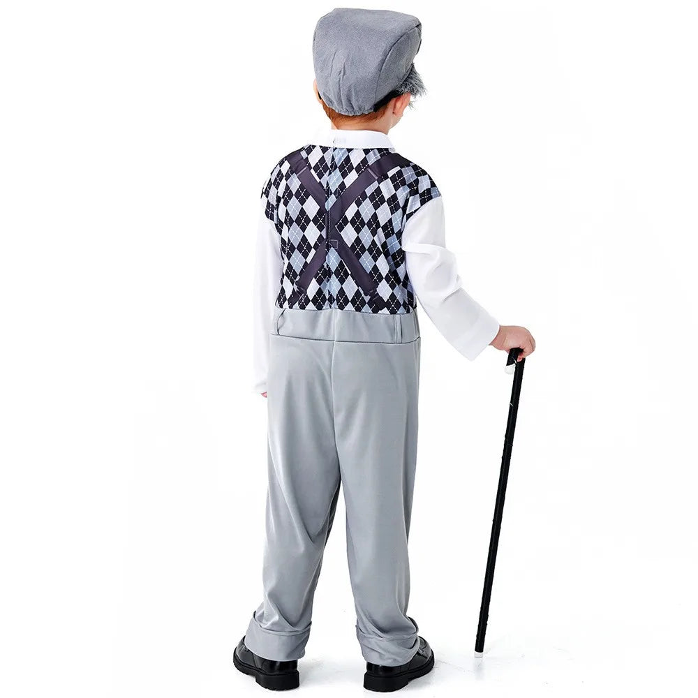 Halloween Children’s Cosplay Costumes – Grandpa & Centenarian Character Performance Wear for Kids Dress-Up & Stage Play
