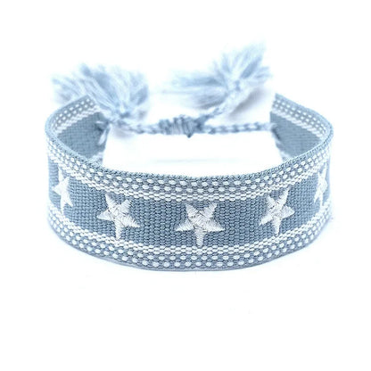 Pulsera de estrella bordada bohemia – Correa de muñeca tejida a mano con borlas para mujer | Regalo de joyería de moda étnica