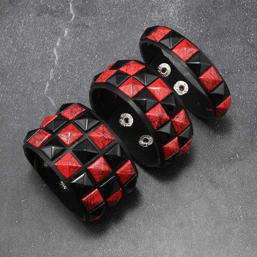 3-Piece Leather Bracelet Set – Wide Rivet Studded Wristbands for Men & Women | Vintage Punk Fashion Jewelry Gift