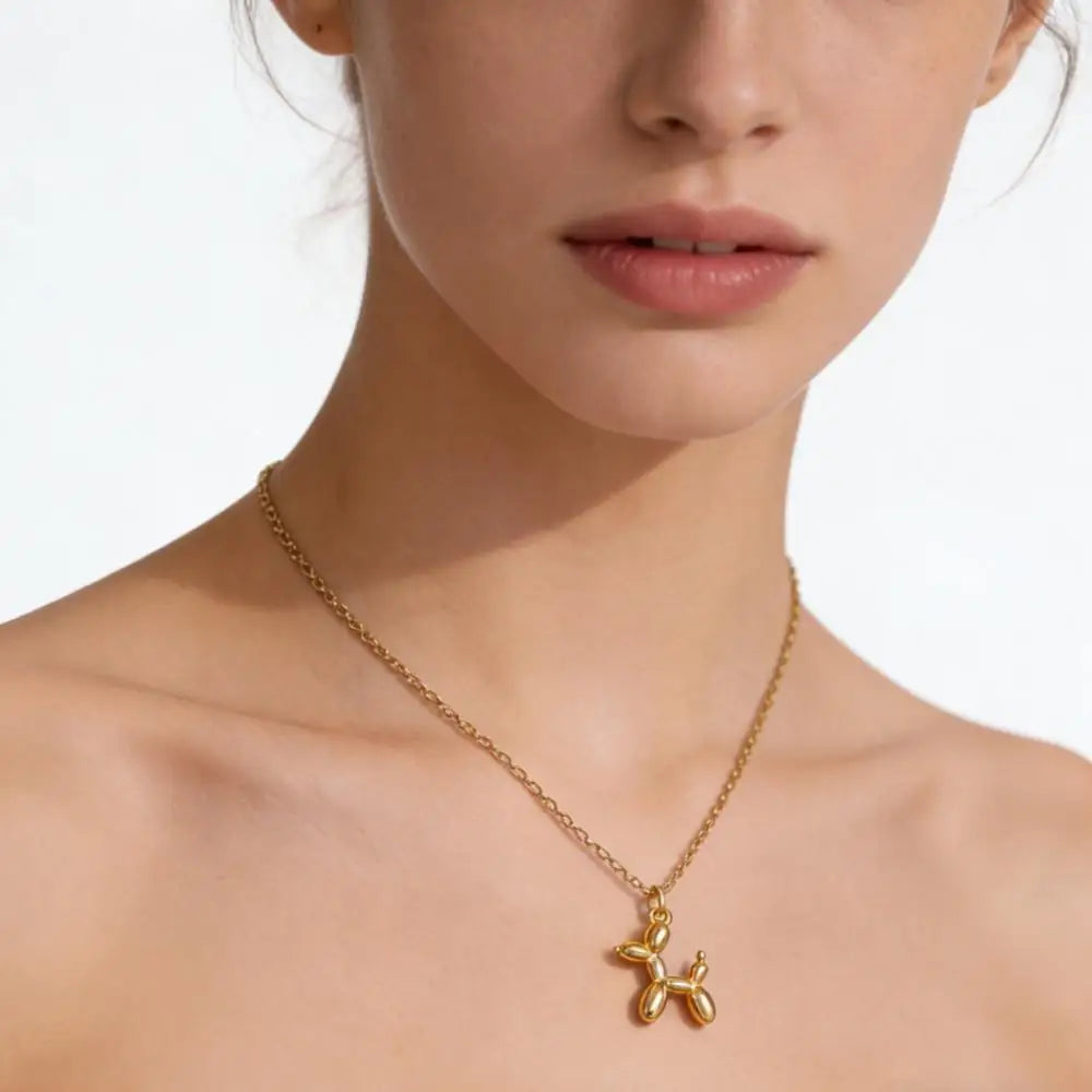 Stainless Steel Balloon Dog Pendant Necklace for Women – Trendy Cute Funny Clavicle Chain, Unique Birthday Gift Fashion Jewelry