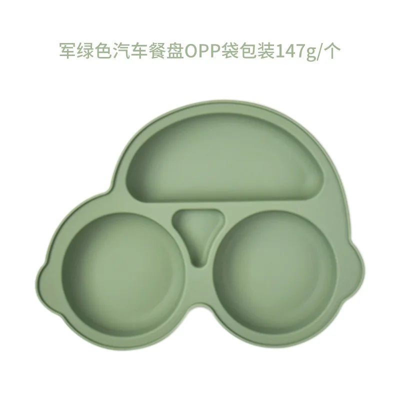 Assiette à ventouse en silicone pour bébé – Assiette repas sourire pour tout-petits avec compartiments, vaisselle pour enfants sans BPA