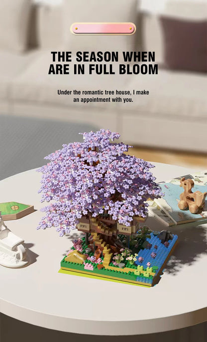 DIY Sakura Tree Building Blocks Set – Cherry Blossom Treehouse Model with LED Lights Romantic Gift Decor