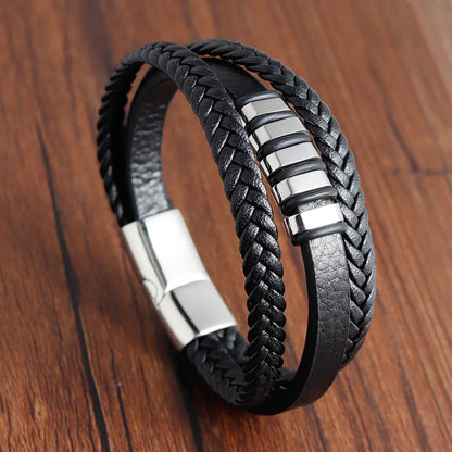 Braided Leather Rope Bracelet – Genuine Leather Bracelet with Stainless Steel Magnetic Clasp for Men & Women | Fashion Jewelry Gift