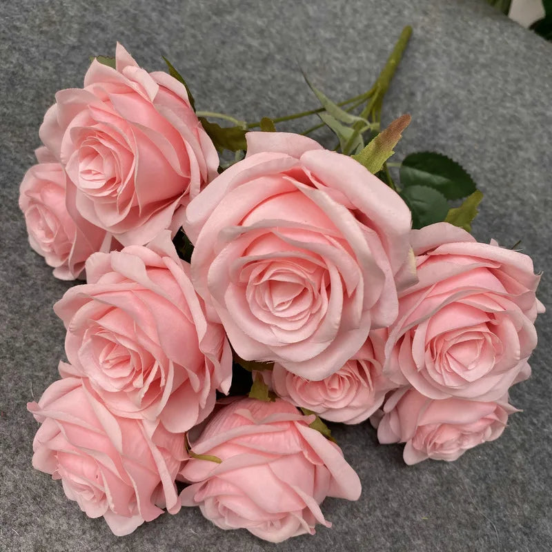 9 Heads Artificial Camellia Rose Bouquet – Realistic Faux Flowers for Wedding Decor, Party Displays, Home Decoration & Floral Gifts