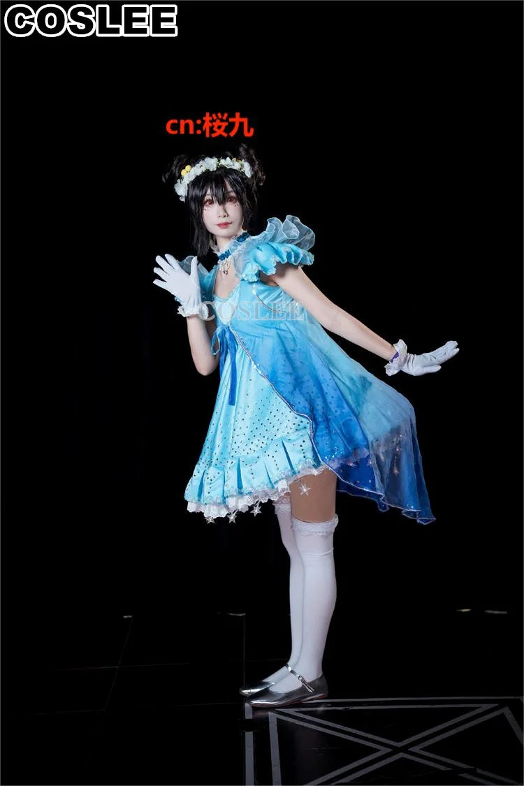 COSLEE LoveLive Aqours “The Dreaming Gate” Cosplay Costume – All Members Blue Singing Dress (Nozomi, Nico, Hanayo, Maki)