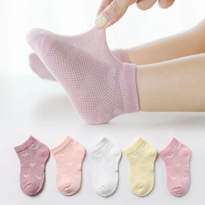 5 pares de calcetines de algodón de malla transpirables de verano suaves para niños y niñas de 1 a 12 años