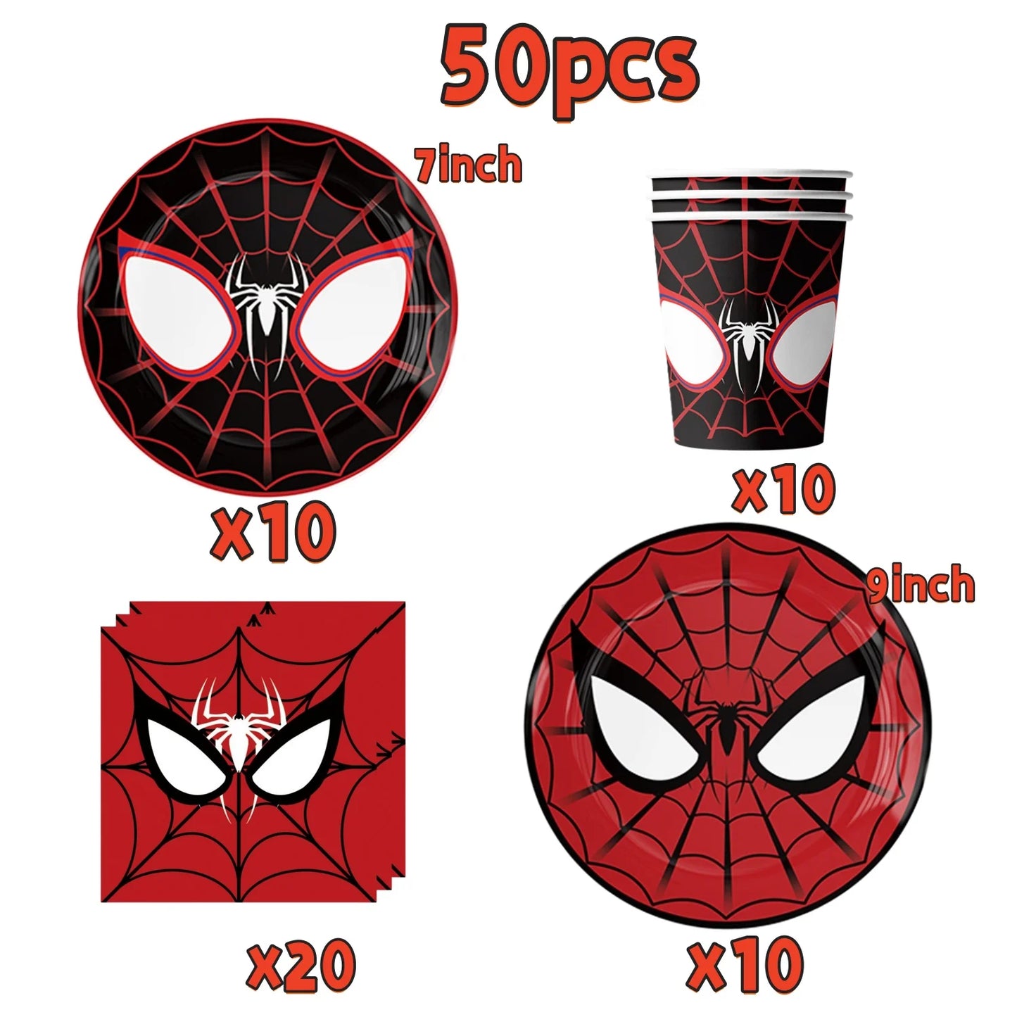 Spider Hero Birthday Party Supplies Set – Kids' Party Tableware Kit with Plates, Cups, Tablecloth, Backdrop, Balloons & Decorations