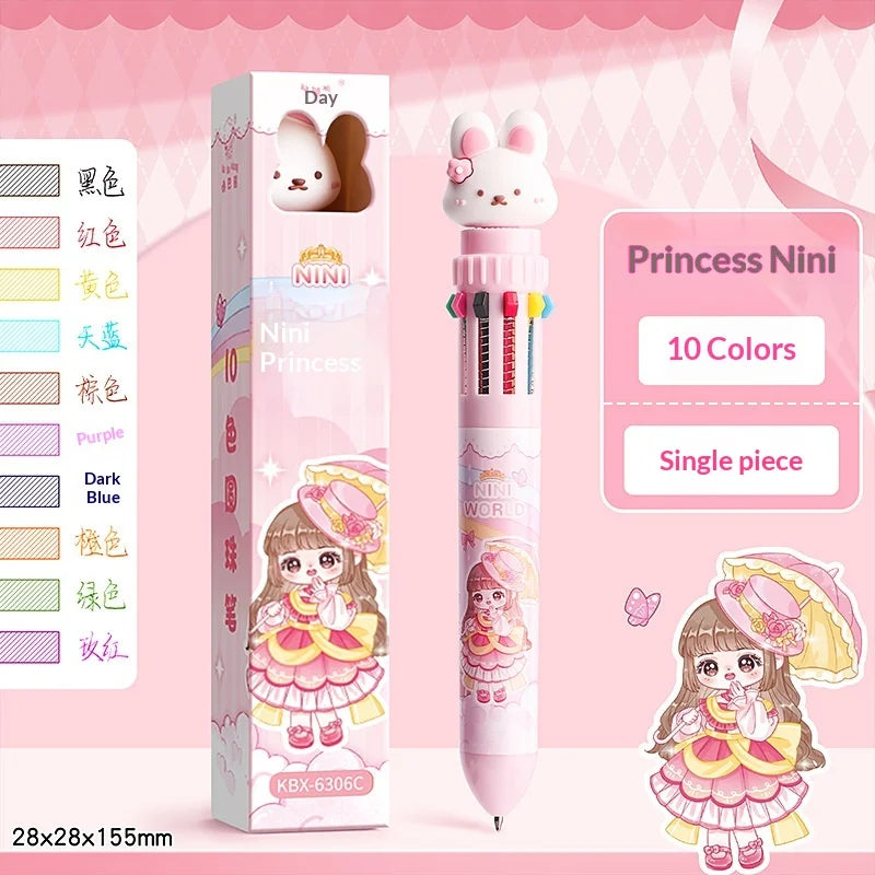 10/12-Color Kawaii Capybara Ballpoint Pen – Cute Cartoon Multicolor Writing Pen for Notes, Drawing, School Supplies & Student Gifts