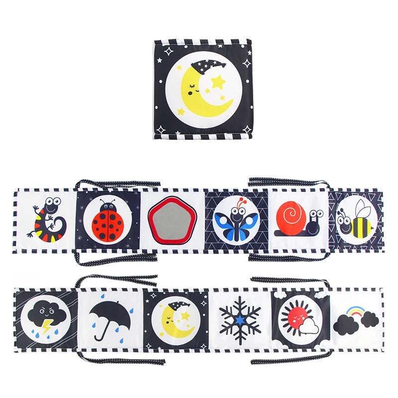 Black & White Sensory Cloth Book for Babies 0–12 Months Montessori Soft Crinkle Toy