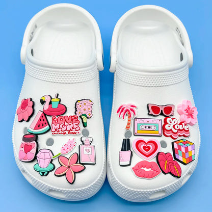 1/30PCS Girls' Shoe Charms – Flower, Perfume, Piano & Cassette Clog Pins in Pink, Cute Shoe Decorations for Women & Kids