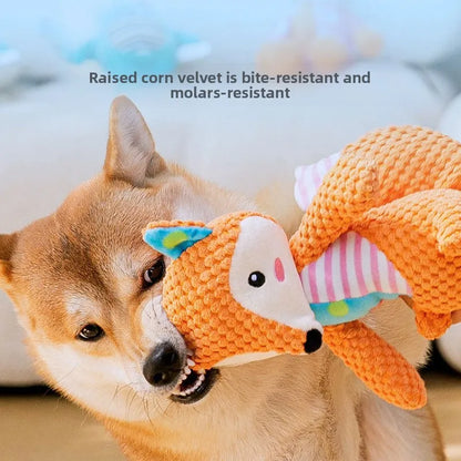 Cute Animal Plush Dog Toy – Bite-Resistant Squeaky Chew Toy with Sound for Interactive Play & Teeth Cleaning, Fox & Elephant Designs