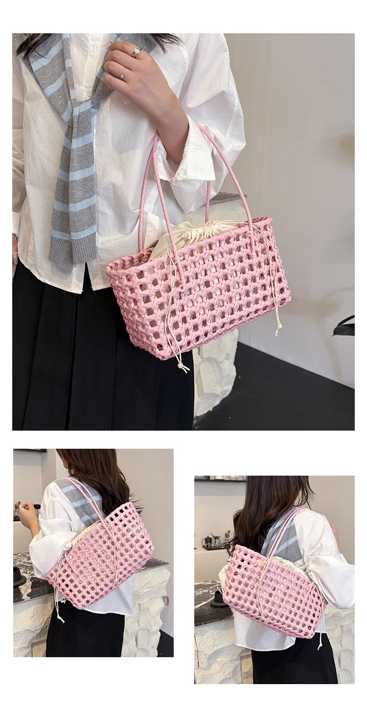 Bolso Cesta de Paja Tejido a Mano para Mujer – Bolso de Hombro de Ratán, Bolso de Playa de Verano para Mujer, Cartera de Viaje de Diseño para Compras, Vacaciones y Salidas Casuales