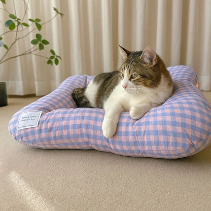 Tapis de Lit Chauffant Respirant pour Chien – Coussin de Couchage Doux Macaron à Carreaux pour Animaux avec Base Antidérapante pour Chats et Chiens
