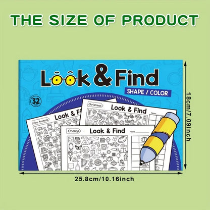 Livre d'activités interactif de cherche-et-trouve à colorier – Livre de puzzles d'objets cachés pour enfants avec des jeux de cherche-et-trouve, des exercices d'association, des pages de coloriage créatives et des activités d'apprentissage éducatives