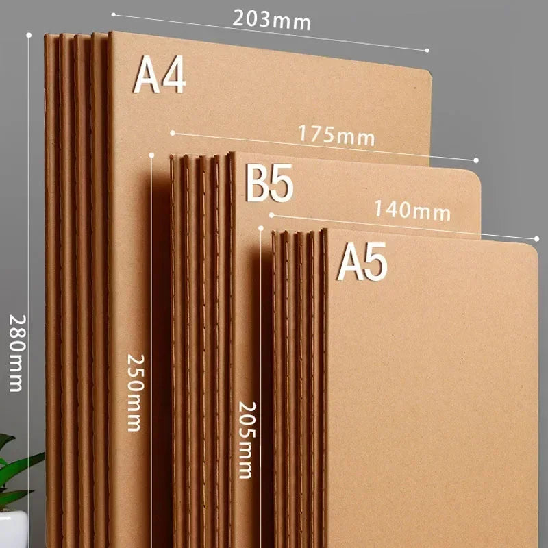 A5 Kraft Cover Notebook – Vintage Blank, Grid & Lined Journal for School & Office