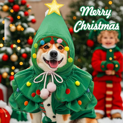 Christmas Tree Pet Cape – Cute Festive Shawl Costume for Small Cats & Dogs, Creative Holiday Pet Clothing Accessory