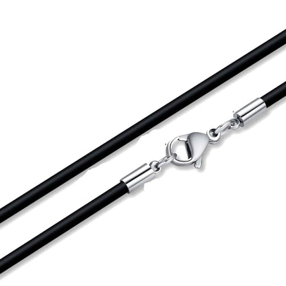 Cordón de collar de cuero trenzado negro genuino con broche de acero inoxidable - Cadena de colgante DIY para hacer joyas para hombres y mujeres