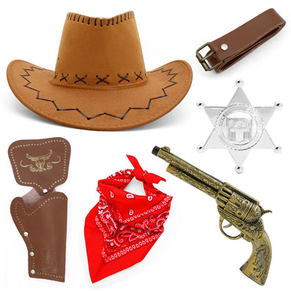 Medieval Cowboy Cosplay Outfit Set – Hat, Gun Belt, Holster & Accessories Roleplay Costume Kit