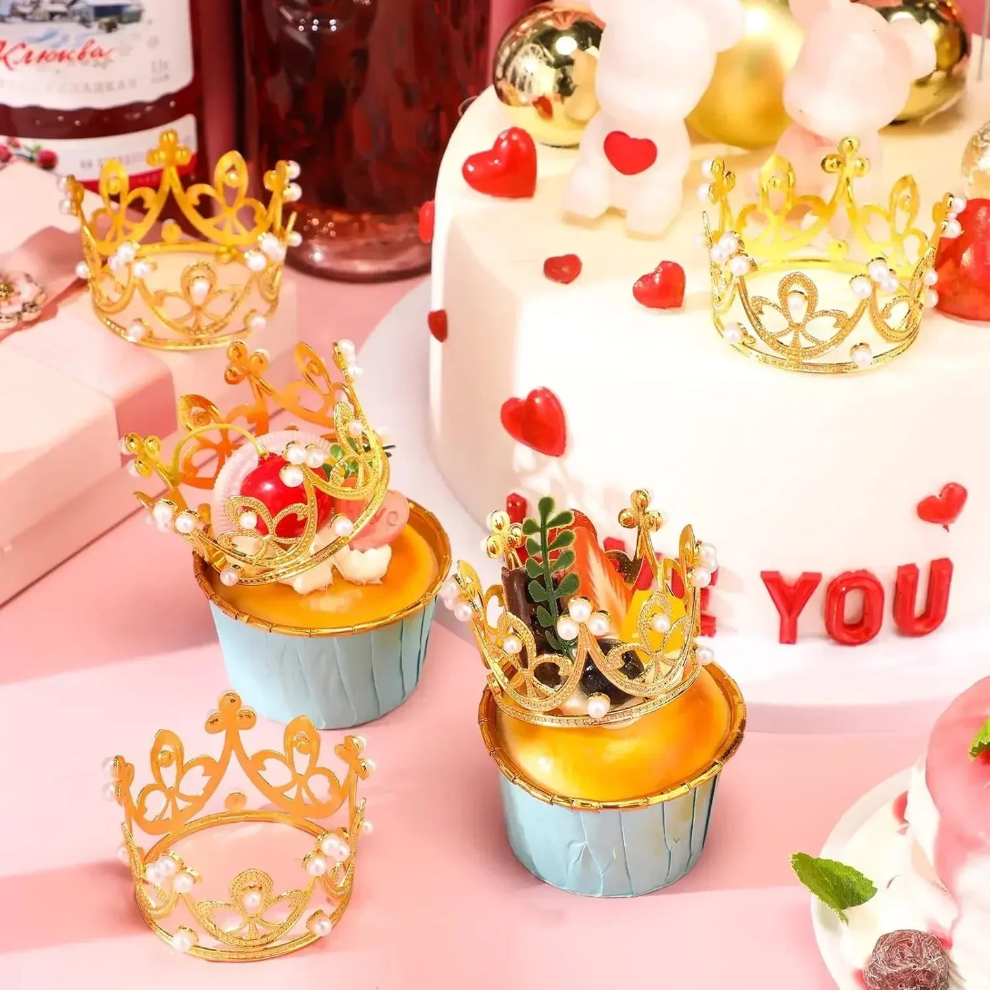 Mini Couronne de Gâteau – Décoration de Tiara de Perles Dorées et Argentées pour Mariages, Anniversaires et Fêtes Prénatales