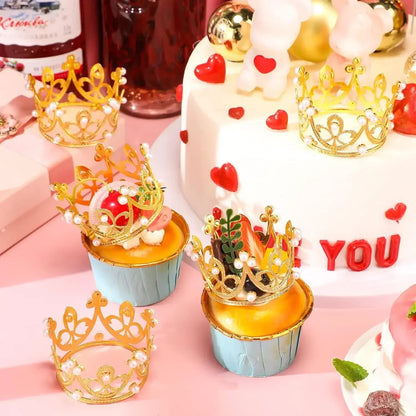 Mini Couronne de Gâteau – Décoration de Tiara de Perles Dorées et Argentées pour Mariages, Anniversaires et Fêtes Prénatales