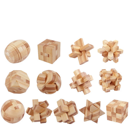 Wooden Burr Puzzle Lock – 3D Brain Teaser IQ Game, Luban Kongming Lock Interlocking Puzzle Toy, Mind Logic Challenge & Montessori Educational Toy