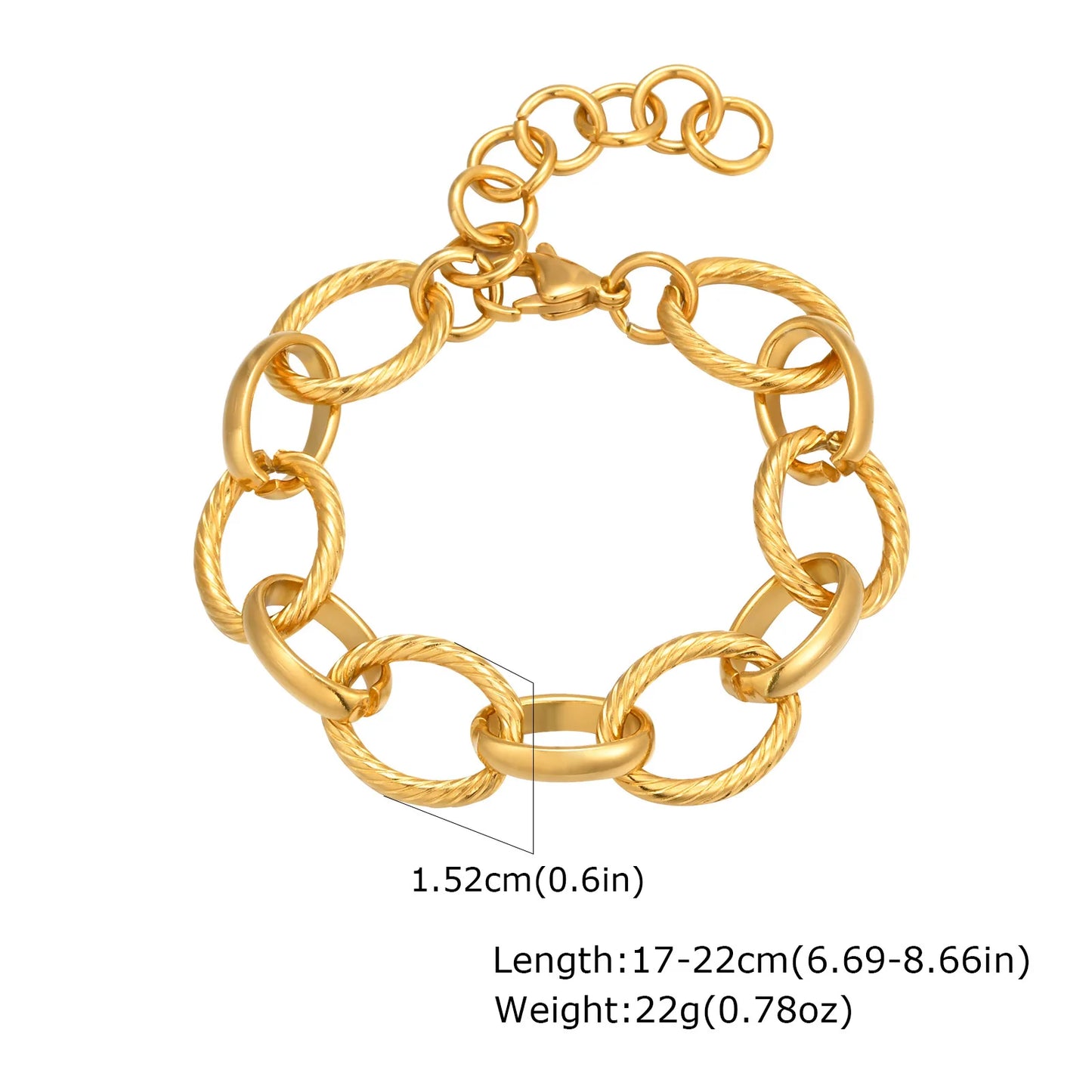 Pulsera de cadena de eslabones gruesos de acero inoxidable – Bañado en oro, pulsera de capas para mujer | Joyería de moda impermeable y de tendencia