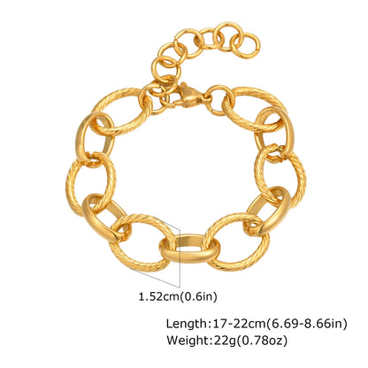 Pulsera de cadena de eslabones gruesos de acero inoxidable – Bañado en oro, pulsera de capas para mujer | Joyería de moda impermeable y de tendencia