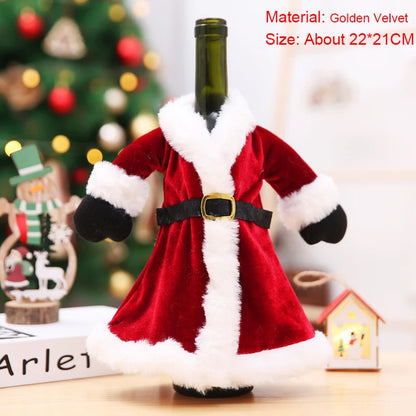 Christmas Wine Bottle Cover Set – Red Dress Wine Bottle Bag for Xmas, New Year Gifts, Navidad Party & Dinner Table Decor