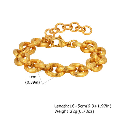 Pulsera de cadena de eslabones gruesos de acero inoxidable – Bañado en oro, pulsera de capas para mujer | Joyería de moda impermeable y de tendencia