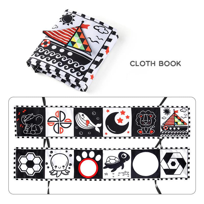 Black & White Sensory Cloth Book for Babies 0–12 Months Montessori Soft Crinkle Toy