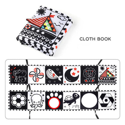 Black & White Sensory Cloth Book for Babies 0–12 Months Montessori Soft Crinkle Toy