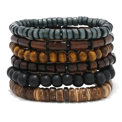 Bohemian Leather Bracelet for Men – Hand-Woven Wooden Bead Charm Bracelet | Vintage Fashion Jewelry Gift for Him