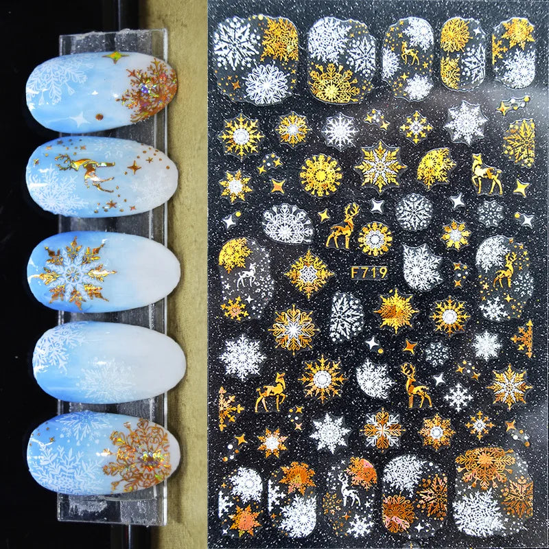 3D Christmas Nail Art Stickers – Snowflake & Winter Tree Nail Decals for Nail Tips Decoration