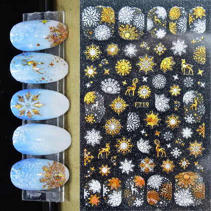 3D Christmas Nail Art Stickers – Snowflake & Winter Tree Nail Decals for Nail Tips Decoration