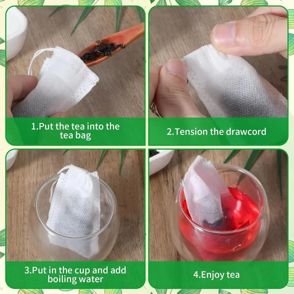 100-1000pcs Disposable Tea Filter Bags – Nonwoven Drawstring Tea Strainer Bags, Single Use Loose Leaf Tea Bags for Coffee, Herbs, Spices & Kitchen Brewing Accessories