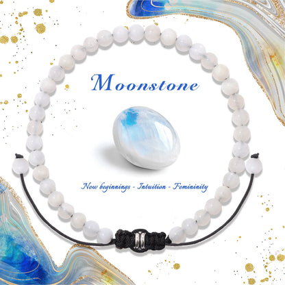 Bracelet perles de tourmaline noire naturelle – Bracelet ajustable tressé en corde avec carte cadeau pour hommes et femmes