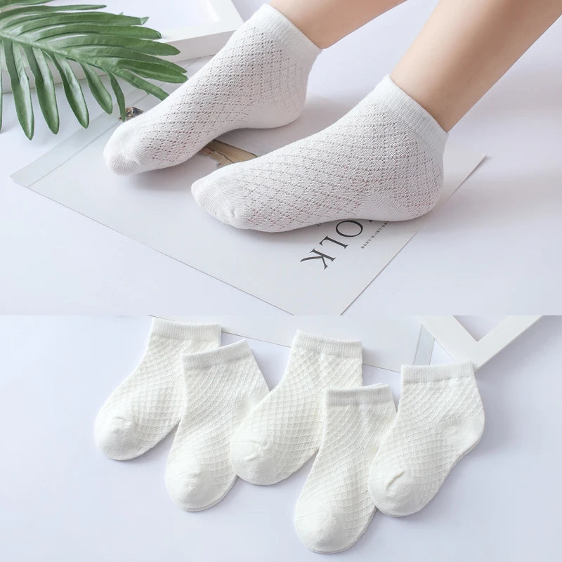 5 Pairs Kids Summer Cotton Mesh Socks Breathable Sports Ankle Socks for Boys & Girls
