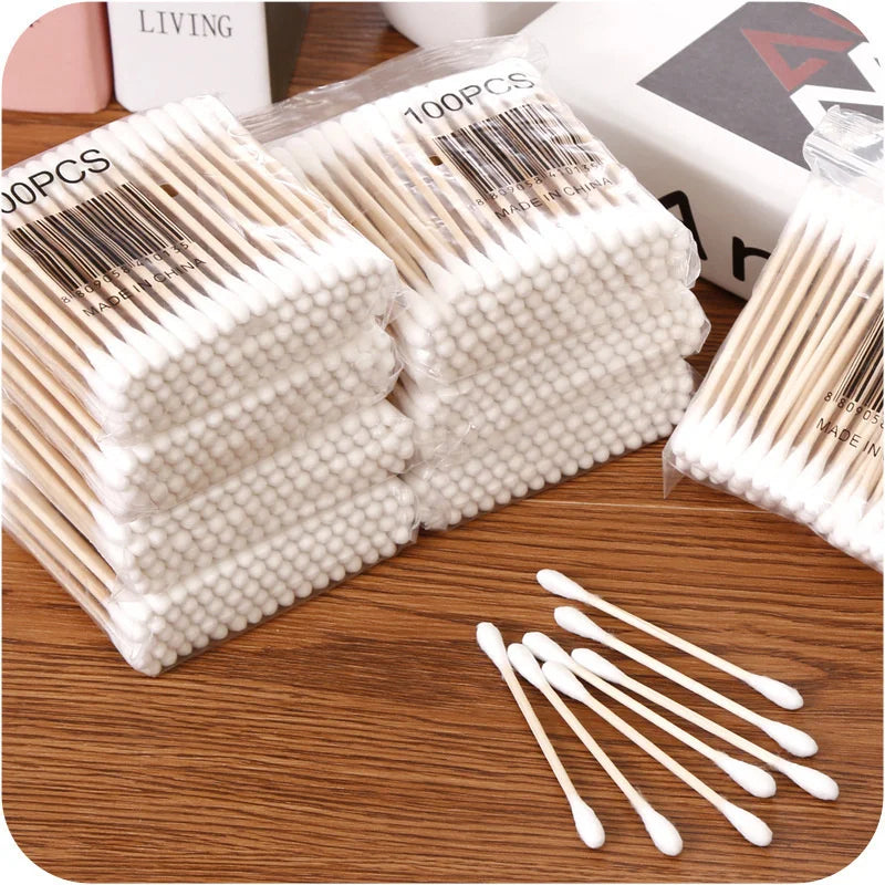 100/500/1000/2000 bastoncillos de algodón de doble punta con palos de madera – para maquillaje, belleza, nariz, oídos y cuidado personal