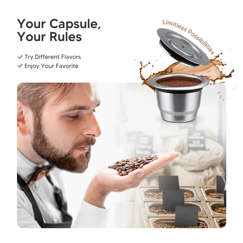 Capsules de café Nespresso réutilisables – Dosettes filtrantes à espresso en acier inoxydable, capsules de café Crema rechargeables avec design amélioré pour machine à café domestique