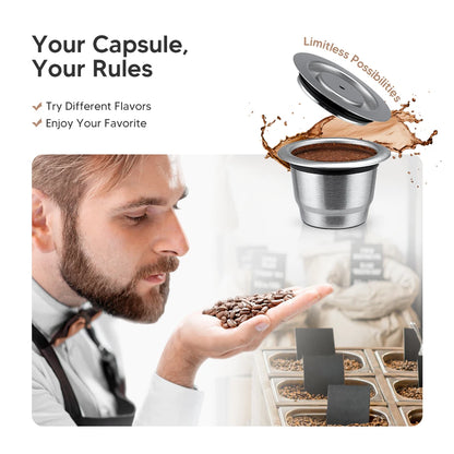 Capsules de café Nespresso réutilisables – Dosettes filtrantes à espresso en acier inoxydable, capsules de café Crema rechargeables avec design amélioré pour machine à café domestique