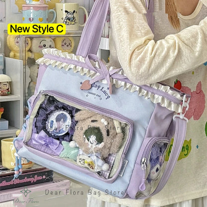 Bolsa Ita Japonesa Y2K para Mujer – Bonito Bolso de Hombro Transparente Lolita, Bolso Cruzado Grande de Exhibición DIY, Cartera de Moda Kawaii para la Escuela, Viajes y Uso Diario