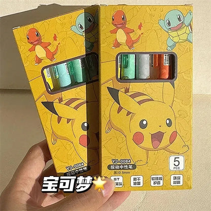 5PCS Pokémon Gel Ink Pens – Pikachu, Squirtle & Charmander Kawaii Cartoon School Stationery Set
