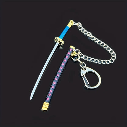 Set de 6 llaveros mini espada katana – Dijes coleccionables inspirados en animes y juegos de 3.54 pulgadas con vainas, genial regalo colgante para mochilas de hombres y niños