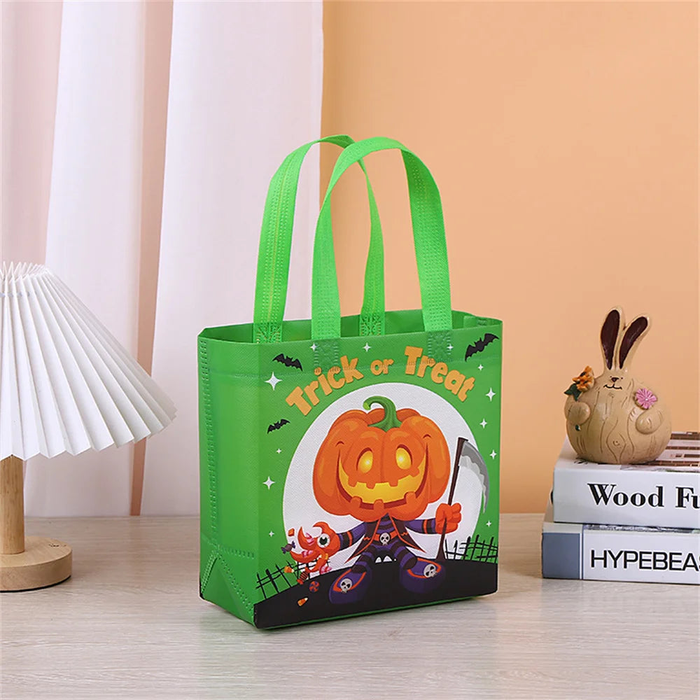 1PC Halloween Non-Woven Candy Tote Bag, Trick or Treat Gift Bag for Kids, Reusable Halloween Goodie Bag, Party Favor and Holiday Gift Wrapping Supplies